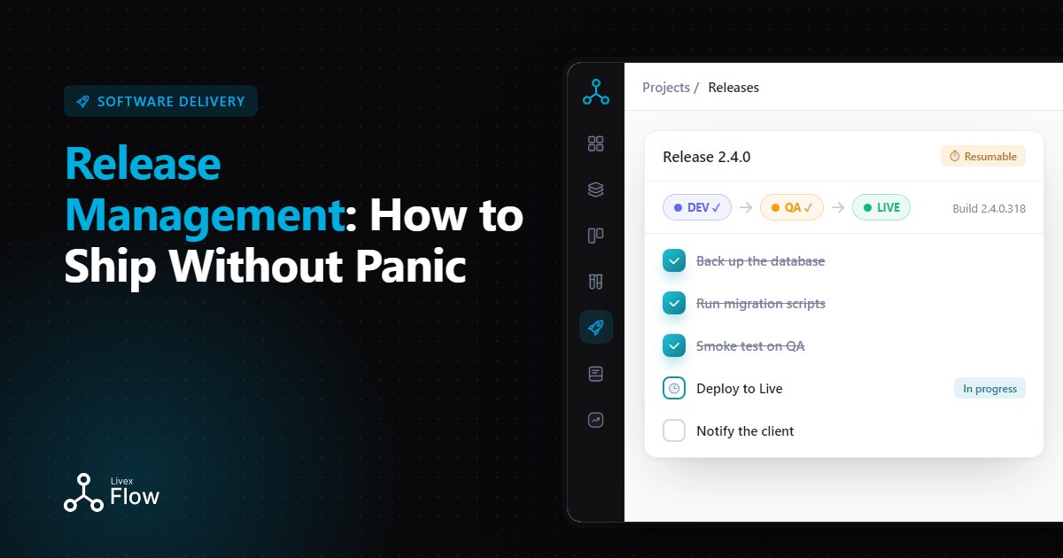 Release manager reviewing a release management checklist with developers before deployment