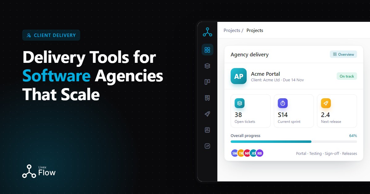 Software agency developers using software agency tools to manage several client projects from one screen