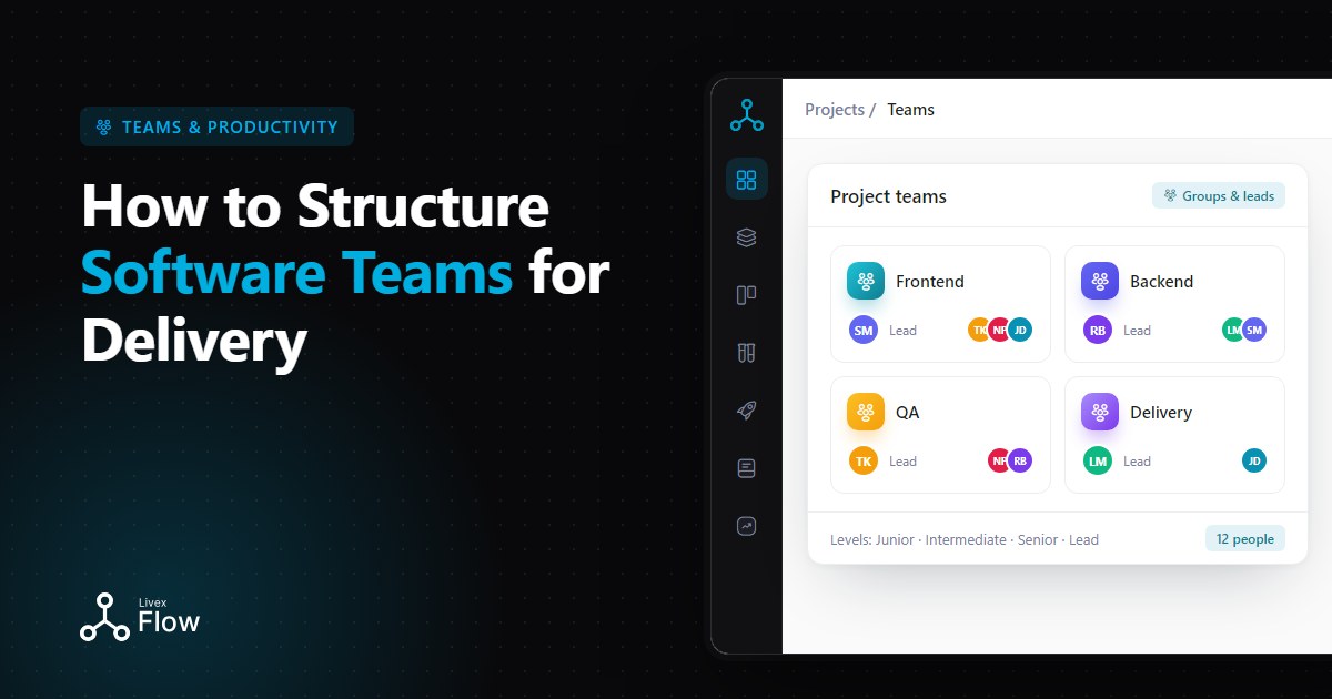 Delivery lead sketching a software team structure with feature teams and a platform group on a whiteboard